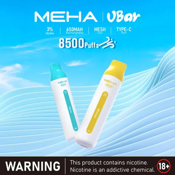 2d4b8760841be472769eae0cb0c858b8.webp MEHA VBar 魅嗨 小白條 8500口 拋棄式電子煙 3%尼古丁鹽/黃金配方/冰爽水果/8500口大容量/650mAh可充電設計