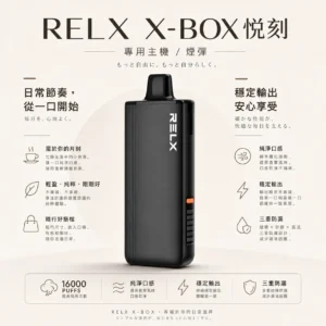 ChatGPT-Image-2026年8月21日-上午12_52_04.webp RELX 悅刻 X-BOX 16000口 專用換彈拋棄式電子煙套裝 12W-16W/3%尼古丁鹽/Mesh芯