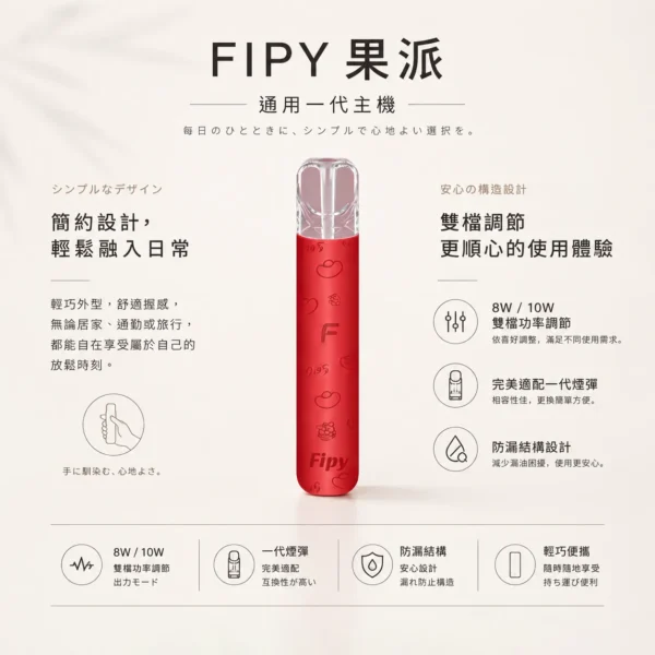 ChatGPT-Image-2026年8月22日-下午06_32_51.webp Fipy 果派 HP2 一代通用主機 纖薄機身/防漏結構/8W10W雙檔功率/隨心切換/完美適配一代煙彈【買6送1】