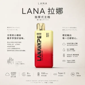 LANA 6000口 拋棄式電子煙 8ml巨量裝/Mesh網芯/3%尼古丁鹽/550mAh續航/Type-C快充