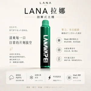 LANA ZOLT 8000口 拋棄式電子煙 15ml煙油/冰感水果/Mesh網狀霧化芯/爆發力強/配置可充電式設計