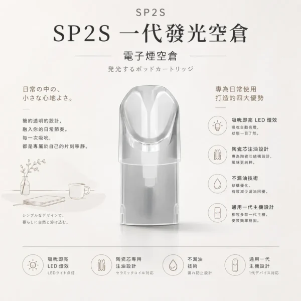 SP2S 一代通用發光空倉 吸吮即亮/炫彩LED燈效/不漏油技術/陶瓷芯注油/通用一代主機
