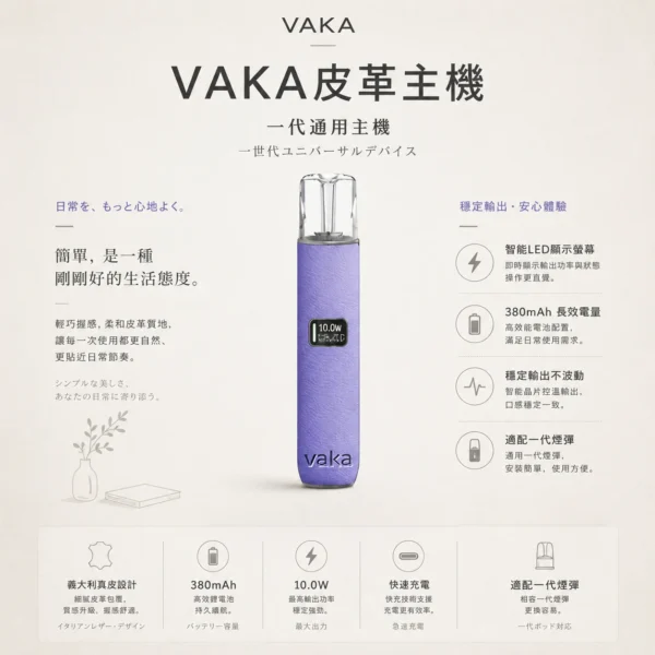 ChatGPT-Image-2026年8月25日-下午09_29_48.webp VAKA 義大利真皮 一代通用主機 真皮工藝/LED顯示螢幕/8W10W雙檔調節/380mAh快充/穩定輸出/適配一代