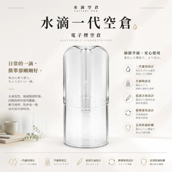 ChatGPT-Image-2026年8月25日-下午10_56_17.webp 水滴空倉 一代通用空煙彈 升級陶瓷芯/純淨口感/長效防漏/底部注油/適配一代主機