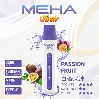 MEHA-8500口-VBar小白條-8.webp MEHA VBar 魅嗨 小白條 8500口 拋棄式電子煙 3%尼古丁鹽/黃金配方/冰爽水果/8500口大容量/650mAh可充電設計