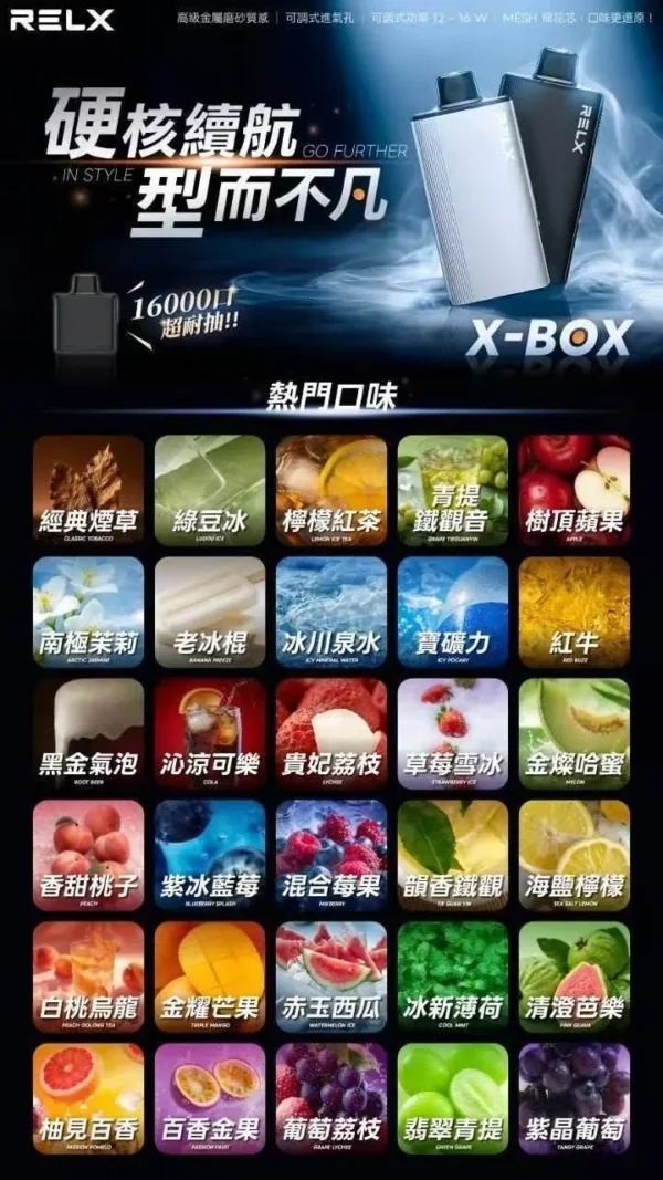 RELX 悅刻 X-BOX 16000口 專用換彈拋棄式電子煙套裝 12W-16W/3%尼古丁鹽/Mesh芯
