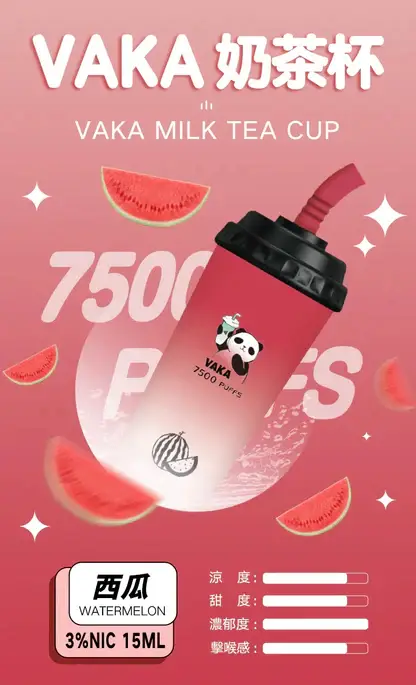 VAKA 奶茶杯 7500口 拋棄式電子煙 15ml巨量裝/冰感水果奶茶/3%尼古丁鹽/萌熊貓造型/600mAh可充電