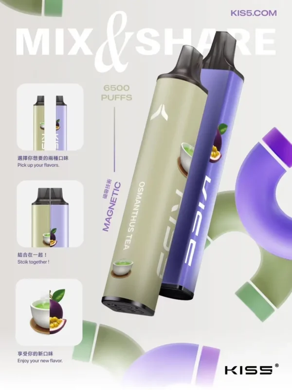 KIS5 鎧斯 6500口 拋棄式電子煙 不漏油結構/順滑擊喉/雙芯磁吸/Type-C快充/長效續航